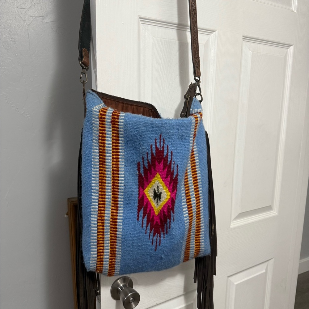 Blue and Brown Patterned Women Bag